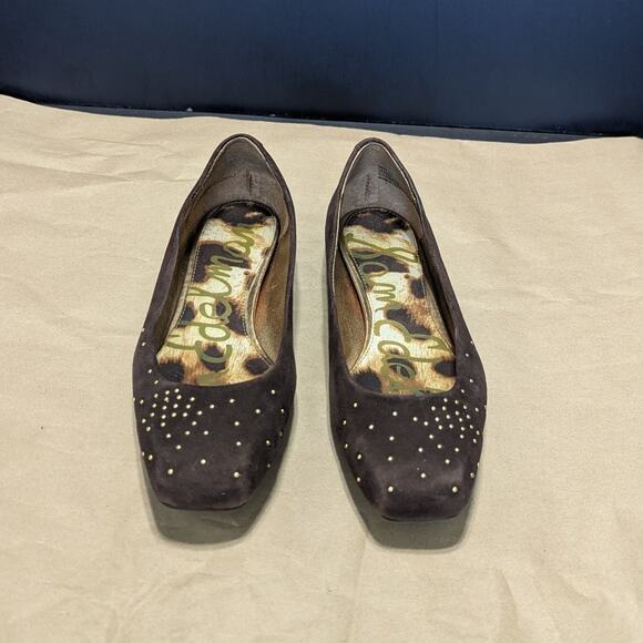 Sam Edelman Jax Brown Suede Ballet Flats Gold Studded Shoes Square Toe Womens 9 - Picture 5 of 7